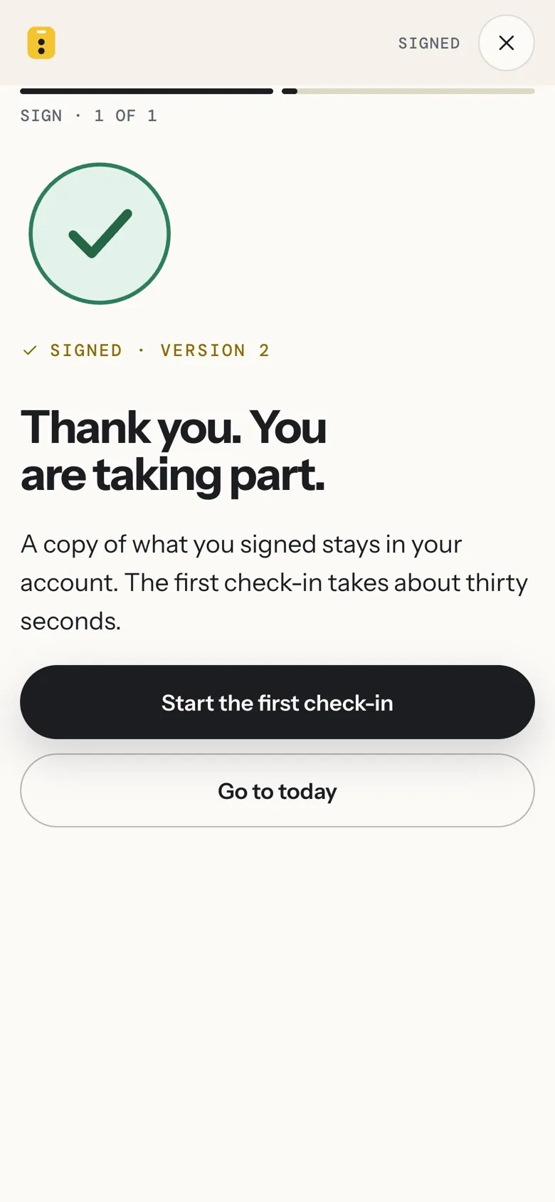 Signed, version 2: a confirmation that a copy stays in the owner’s account.